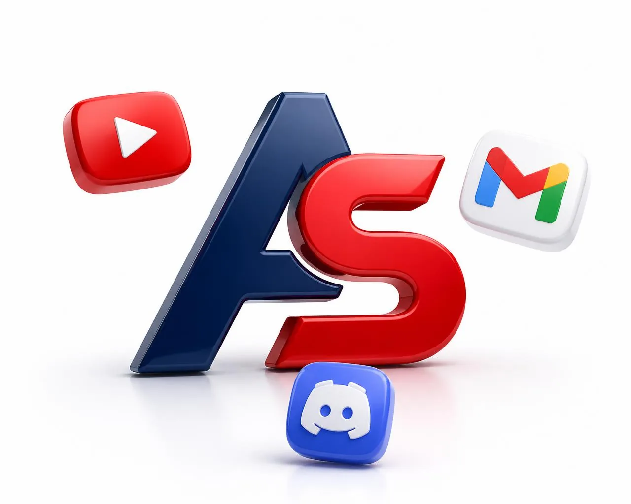 Aged Gmail and YouTube accounts displayed on 3D podiums